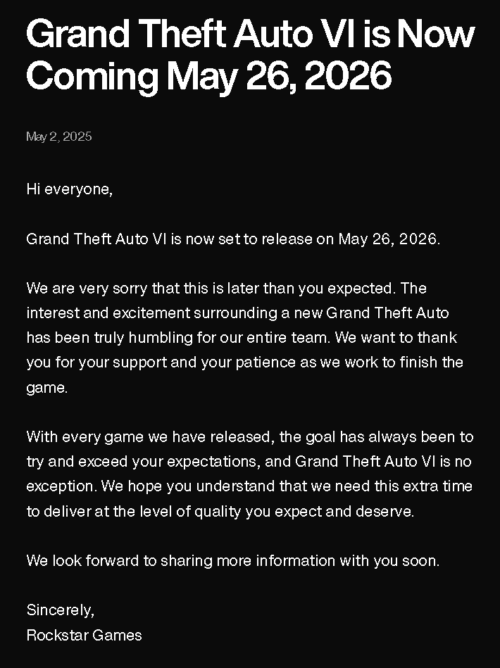 GTA 6 发售公告